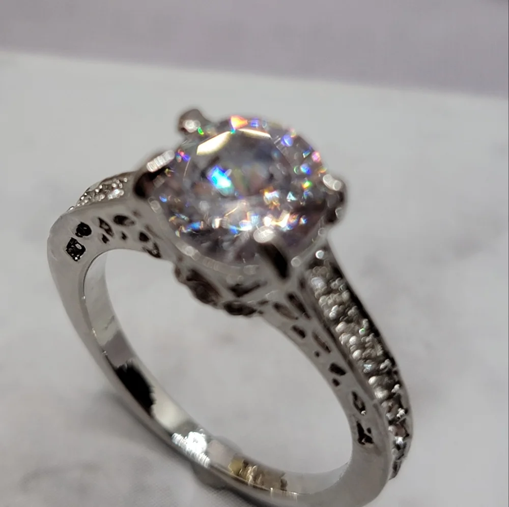 Solitaire Silver Diamond CZ Engagement Style Ring